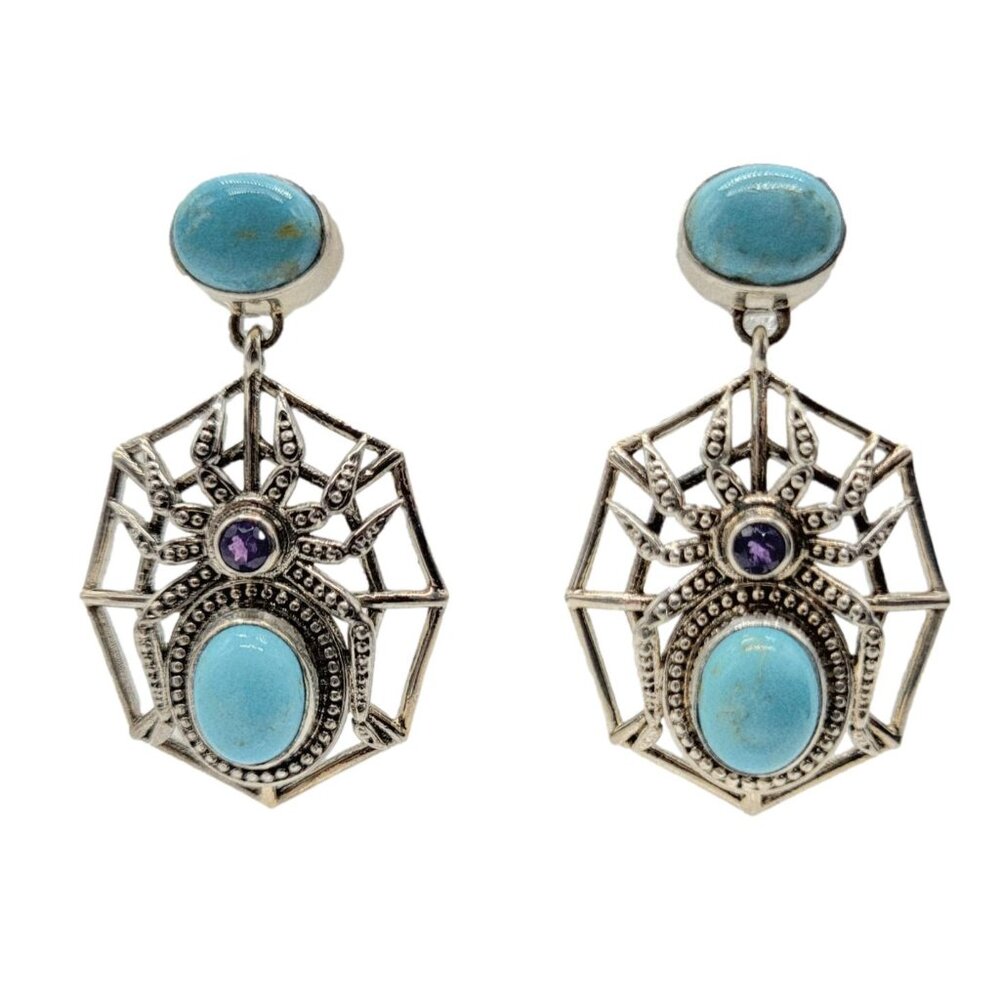 Nicky Butler Spider Earrings Turquoise & Amethyst Gemstone .925 Sterling SIlver